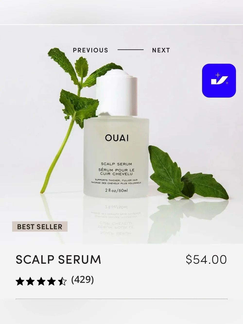 OUAI White Serum Bottle with Frosted Glass and White Cap